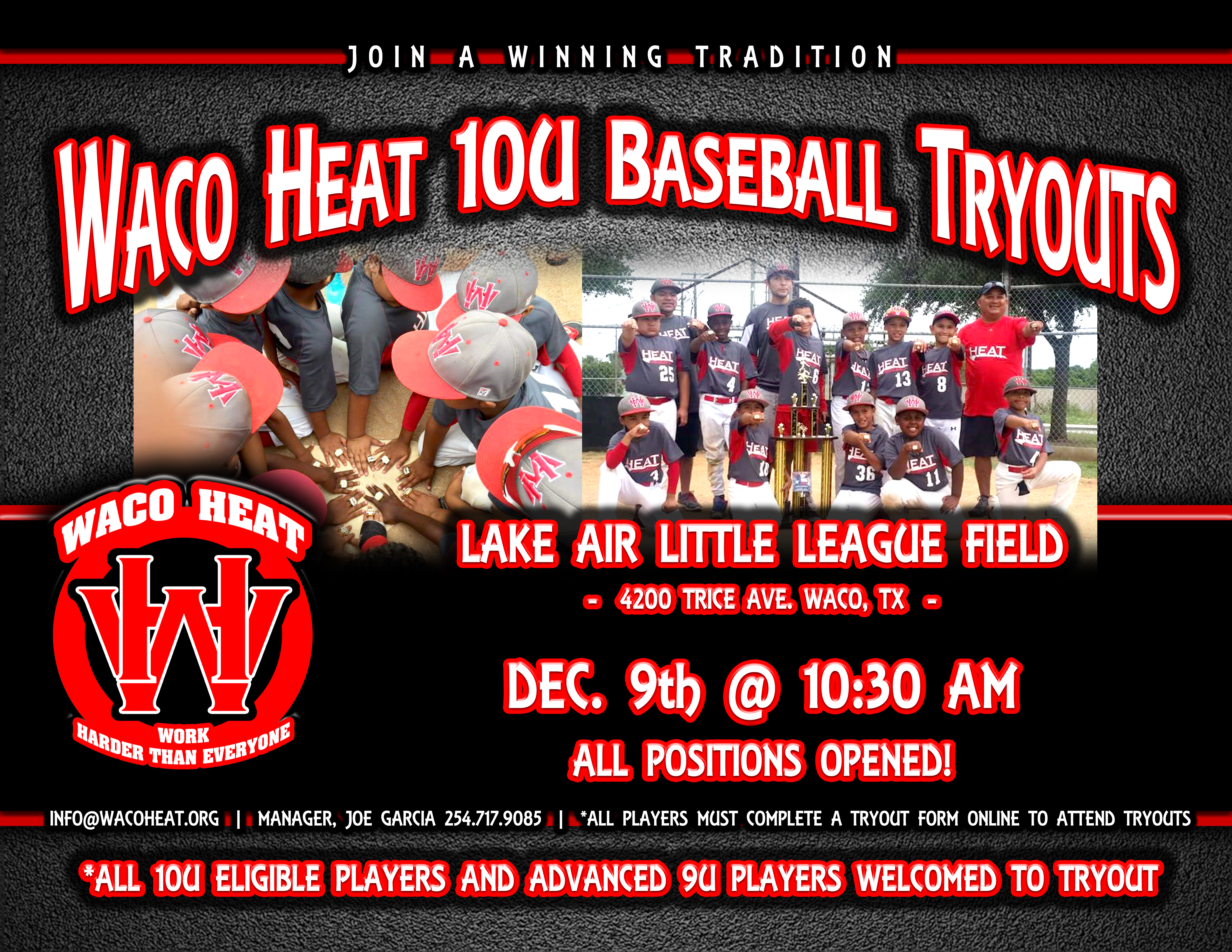 2018 tryouts waco heat baseball fastpitch club baseball tryout flyer